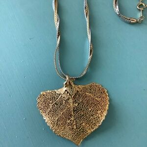 Gold dipped leaf two tone necklace